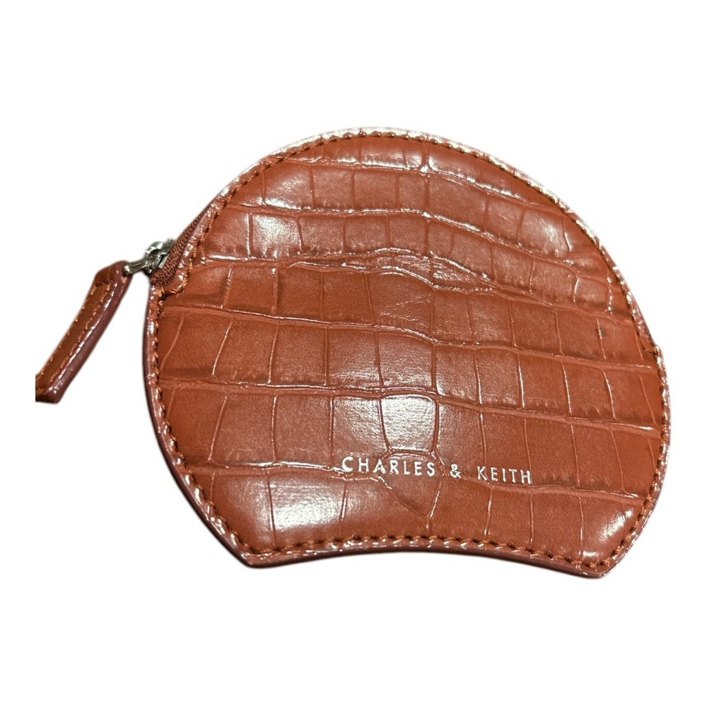Charles & Keith Croc Embossed Brown semi-circle card holder. WLT 2